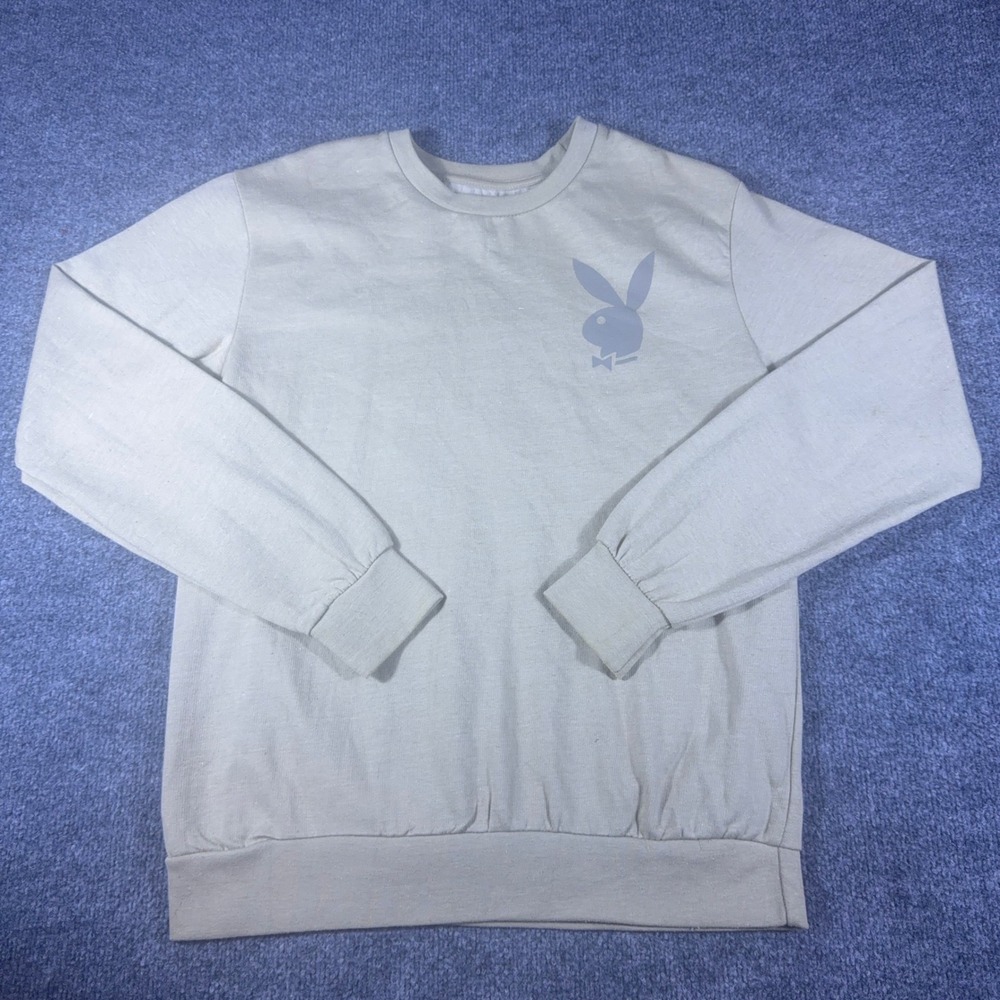 Playboy Bunny Logo Crewneck Sweatshirt Tan Y2K Streetwear Pullover M